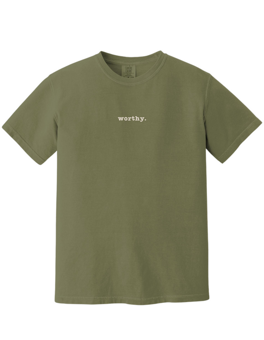 worthy. Embroidered Christian Tee